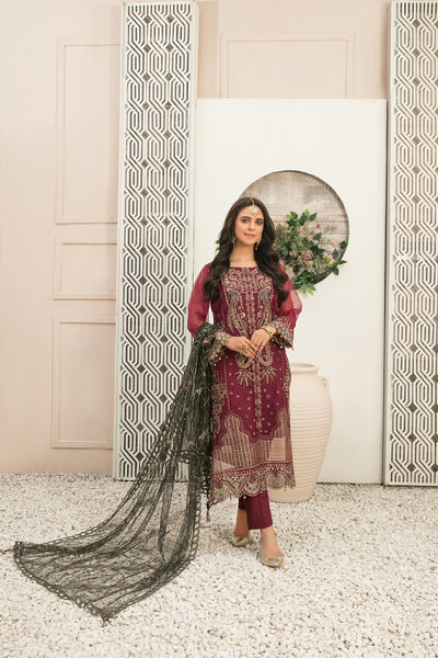 Tawakkal Fabrics 3 Piece Stitched Fancy Heavy Embroidered Organza Suit - D-9957