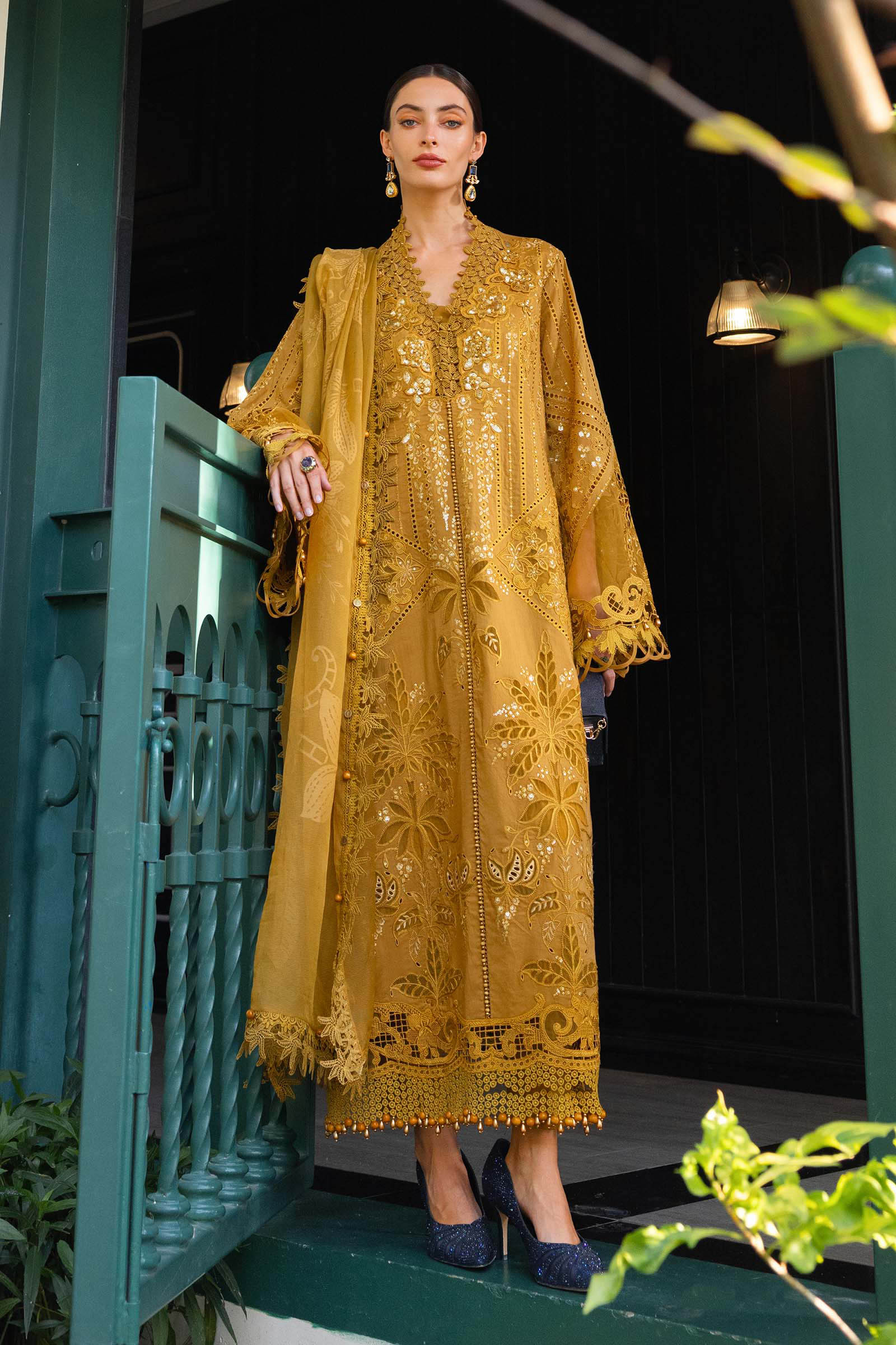 maria b golden dress MB-S-26-EL-26-07 wedding maria b party wear
