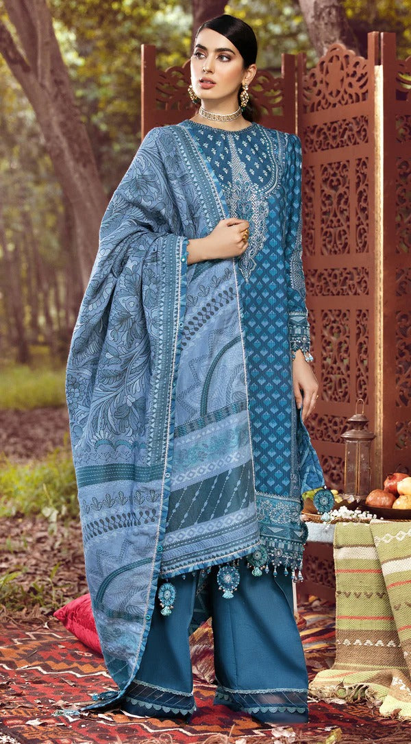 Anaya By Kiran Chaudhry 3 Piece Unstitched Embroidered Dobby Linen Suit - AEL22-04 FARAH