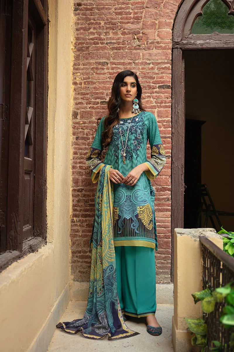 Rang Rasiya 3 Piece Stitched Embroidered digitally printed Suit D-633 Blueberry