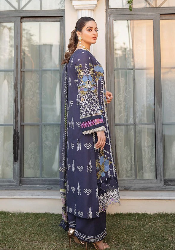 Kafh Premium 3 Piece Stitched Embroidered Lawn Suit - KLL-06-A MIDNIGHT ORCHARD