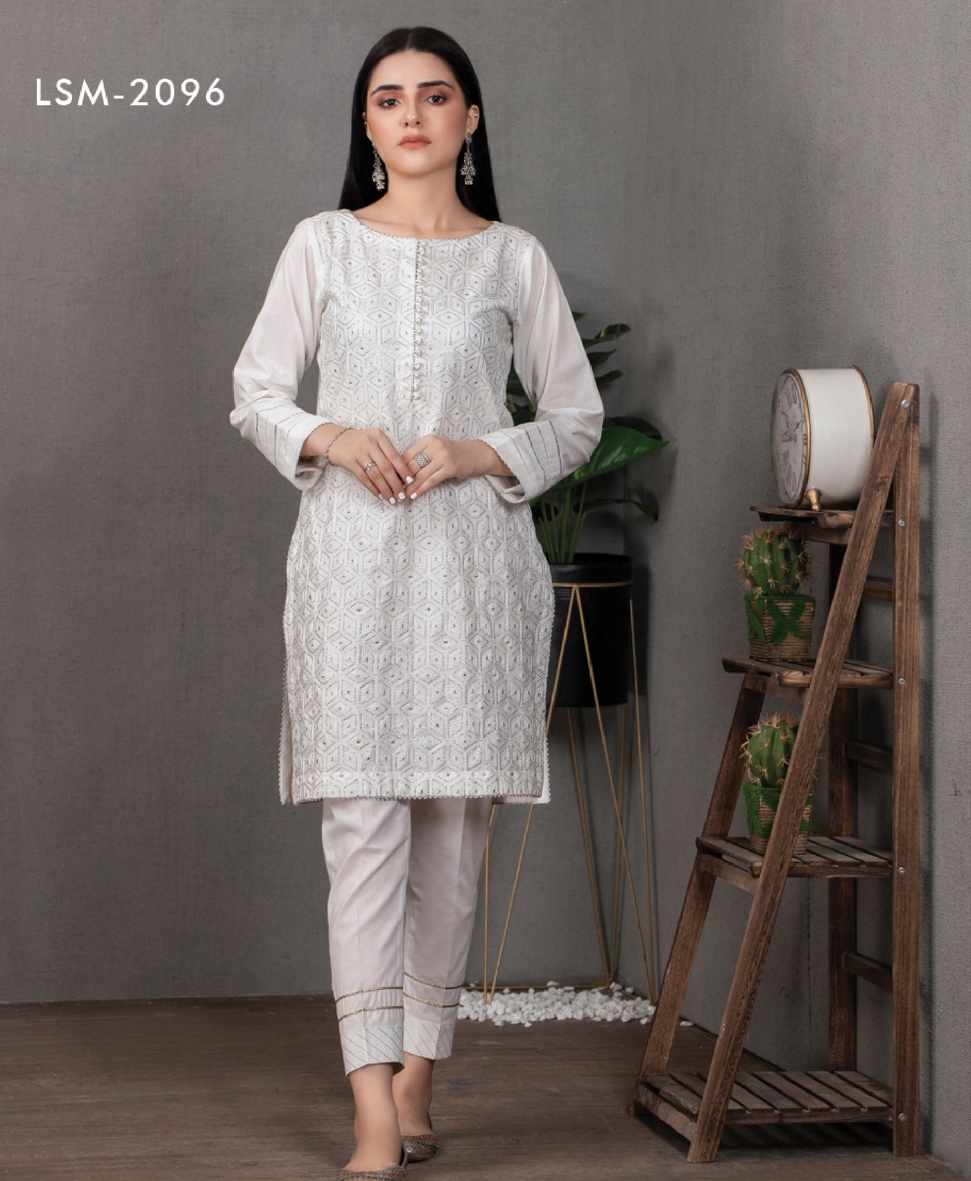 Lakhani Classic White Pret 01 Piece Stitched Embroidered Shirt LSM-2096