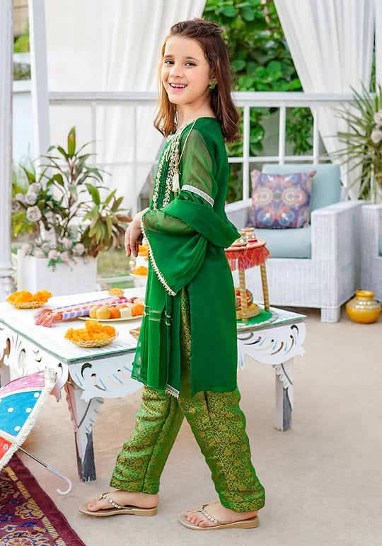 Ochre Clothing Stitched Kid’s Collection 3 Piece Chiffon Hand Adda Work Suit - OFW 515