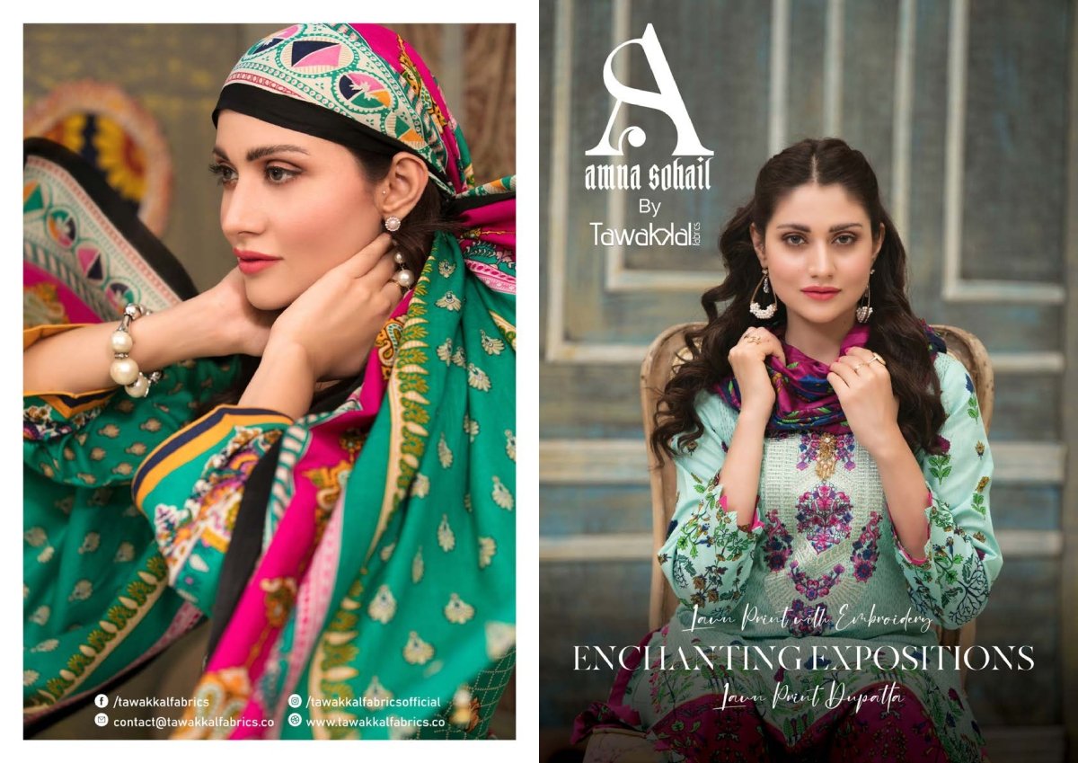 Amna Sohail by Tawakkal Fabrics Lawn Print With Embroidery Enchanting Expositions Collection 2021 - Stylealouduk