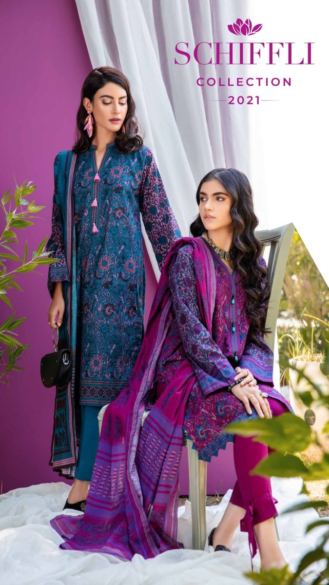 Gul Ahmed Hello Spring Three-Piece Schiffli Embroidered Collection 2021 - Stylealouduk