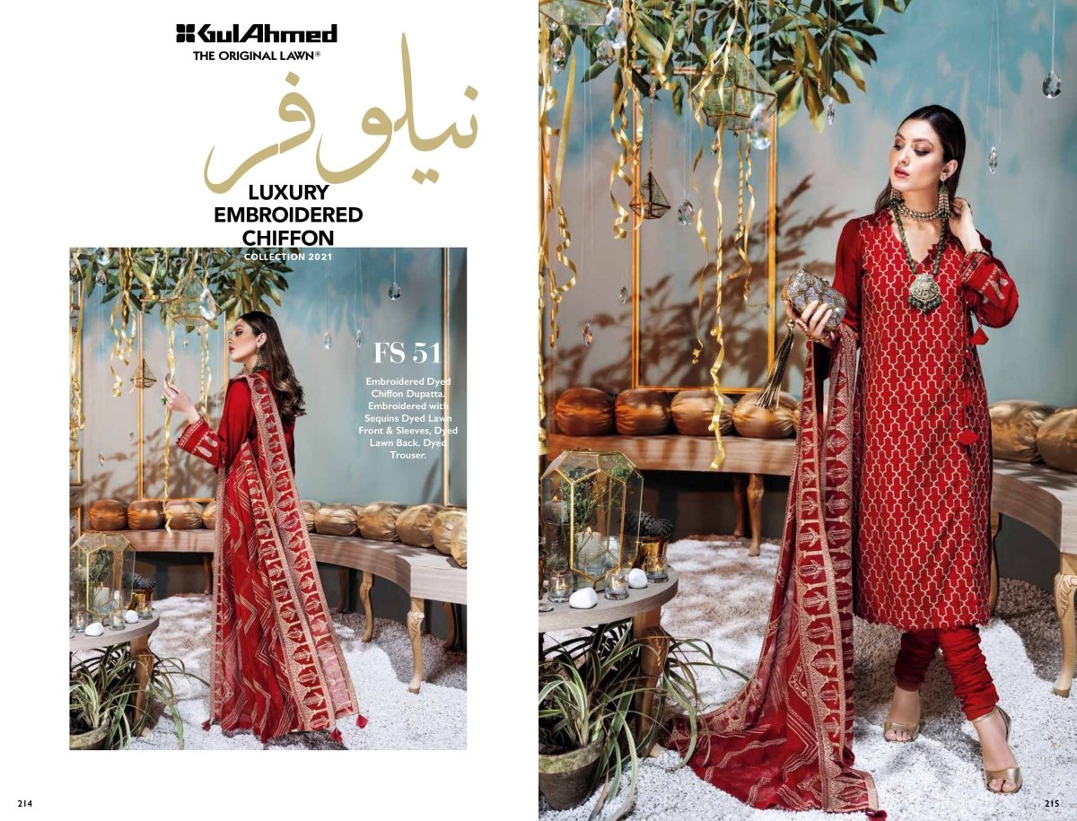 Gul Ahmed Nelofer Luxury Embroidered Chiffon Collection 2021 - Stylealouduk