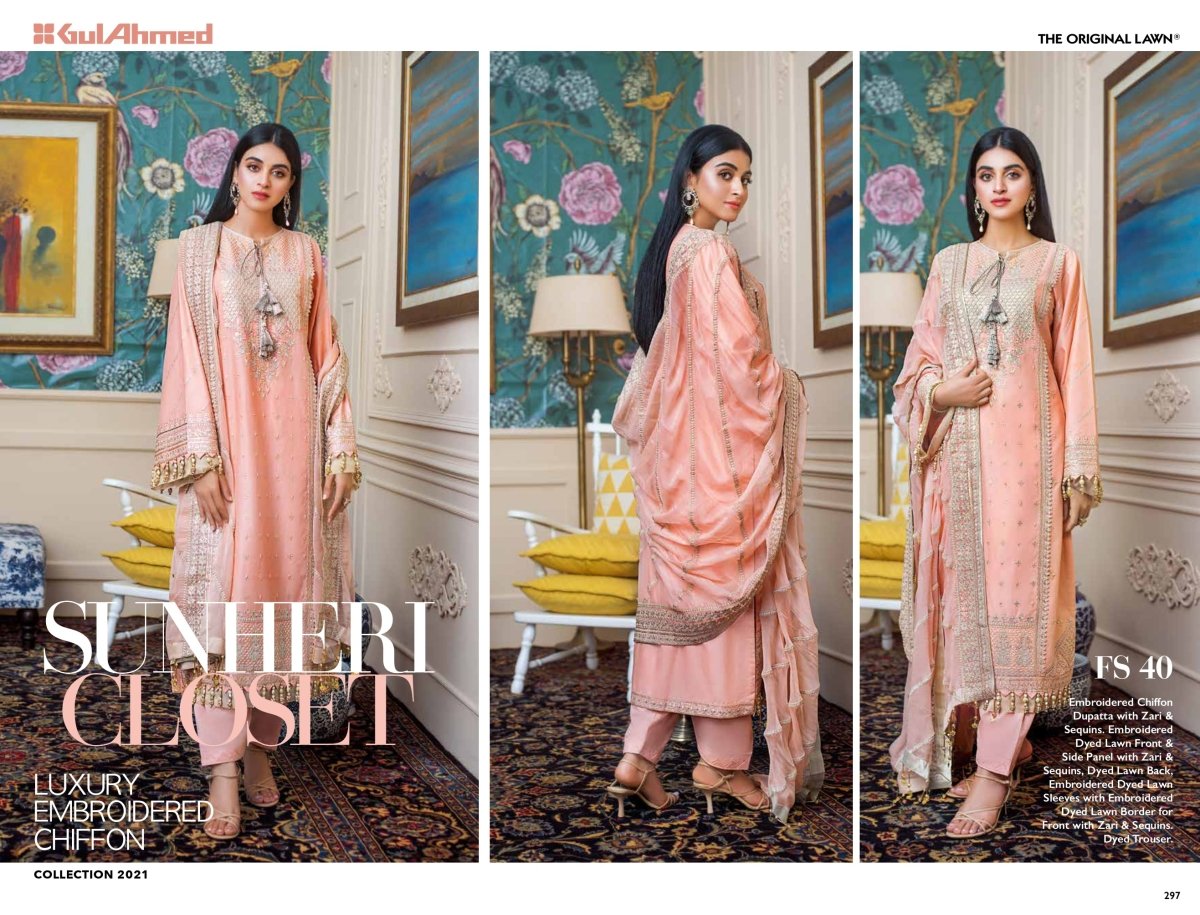 Gul Ahmed Sunheri Closet Luxury Embroidered Chiffon Collection 2021 - Stylealouduk