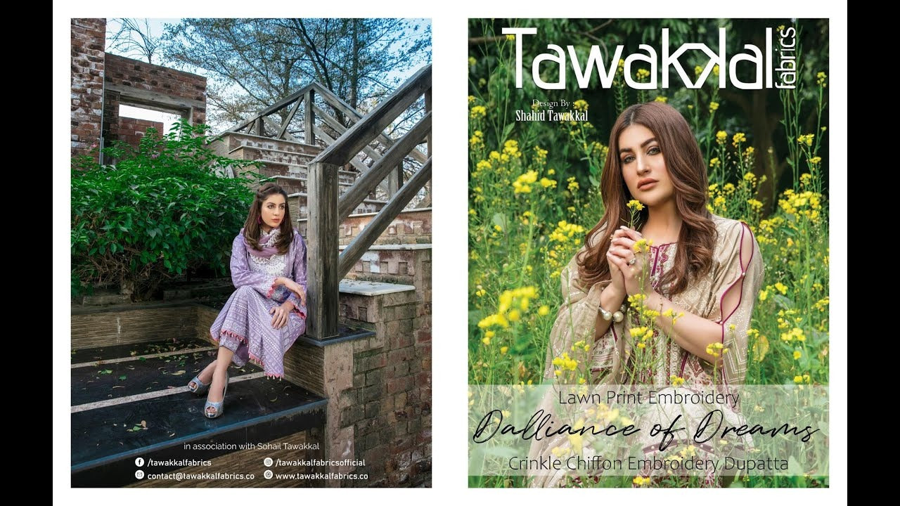 Shahid Tawakkal by Tawakkal Fabrics Lawn Print Embroidery Dalliance of Dreams Collection 2021