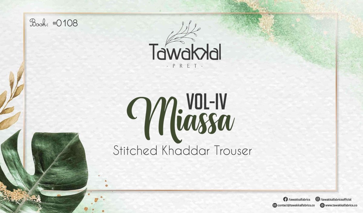 Tawakkal Fabrics Miassa Vol-4 Trousers Collection 2022 - Stylealouduk