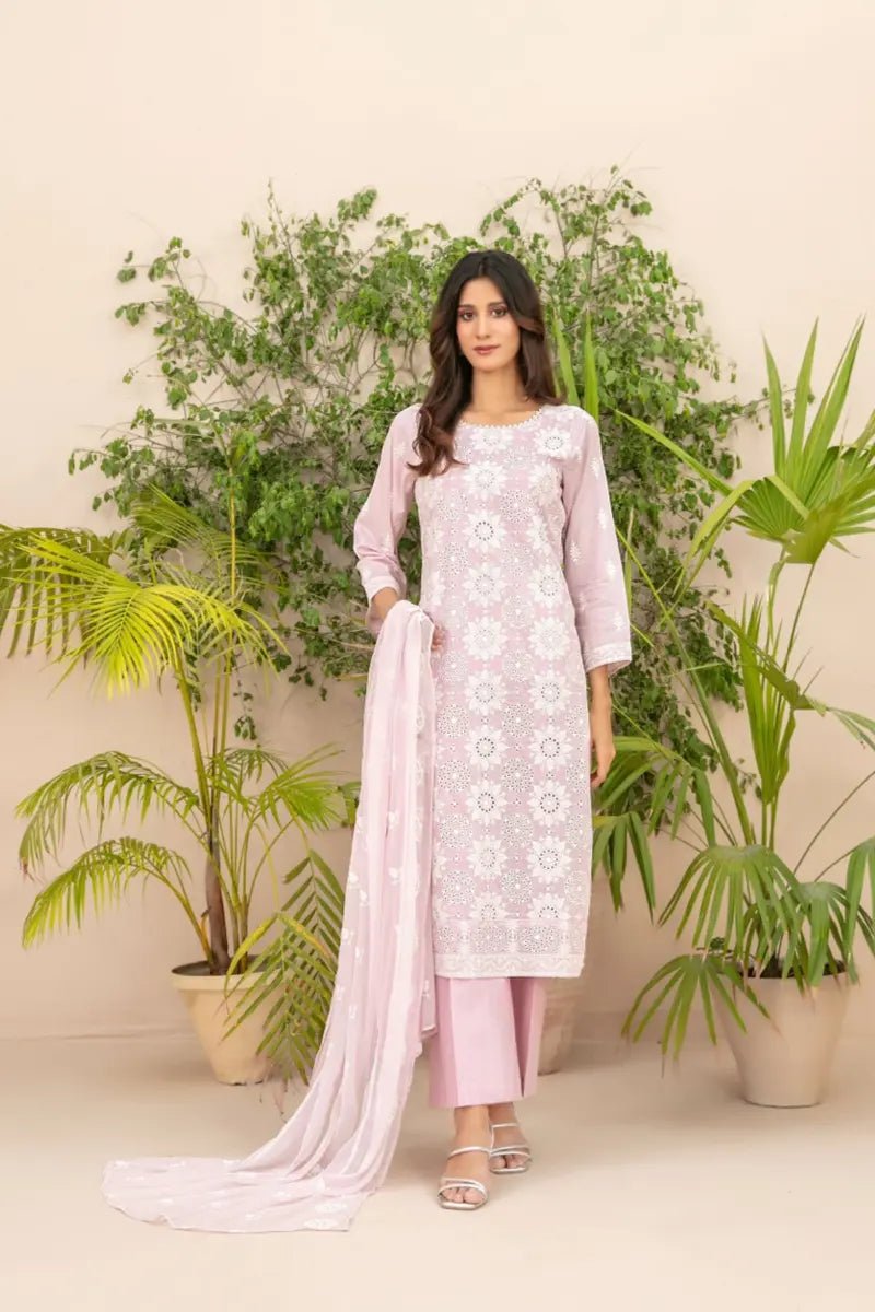 Tawakkal Fabrics 3 Piece Stitched Fancy Embroidered Schiffli Lawn Suit - D-2205