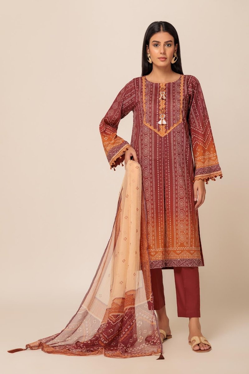 Ready To Wear Bonanza 3 Piece Digital Printed Lawn Suit - 1S24P3P161-BROWN