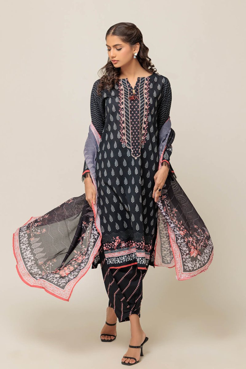 Ready To Wear Bonanza 3 Piece Digital Printed Lawn Suit - 1S24P3P175-BLACK