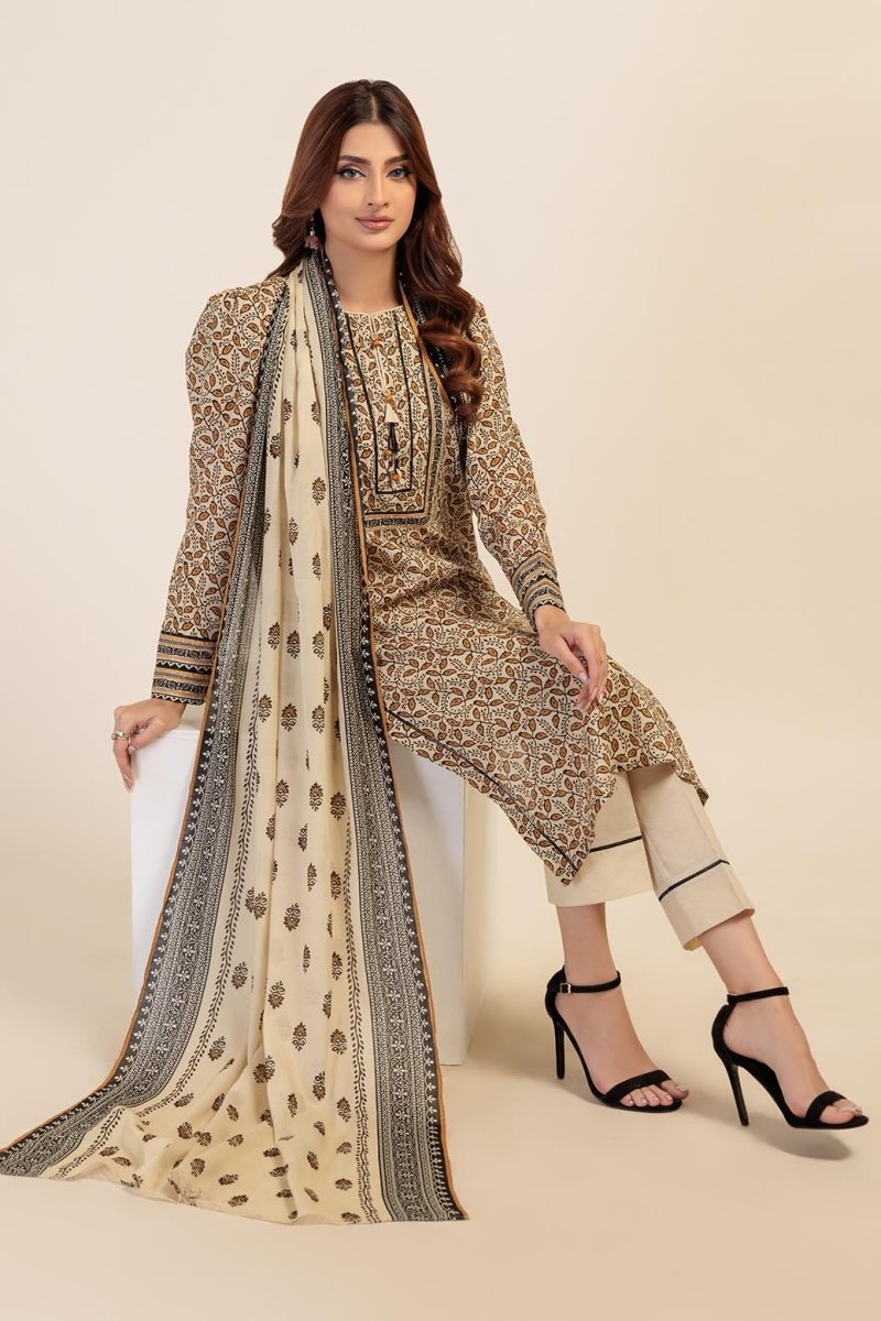 Ready To Wear Bonanza 3 Piece Digital Printed Lawn Suit - 1S24P3P184-BEIGE