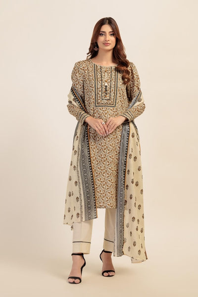 Ready To Wear Bonanza 3 Piece Digital Printed Lawn Suit - 1S24P3P184-BEIGE