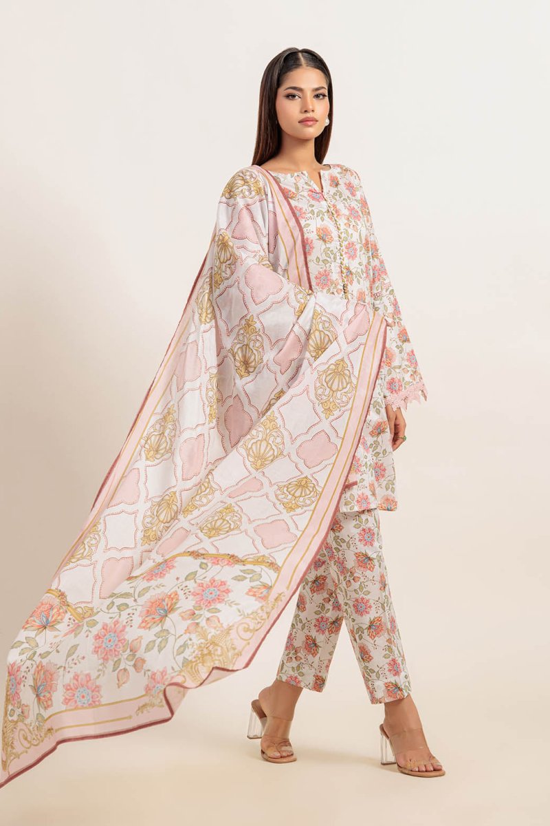 Ready To Wear Bonanza 3 Piece Digital Printed Lawn Suit - 1S24P3P409-Coral Bloom