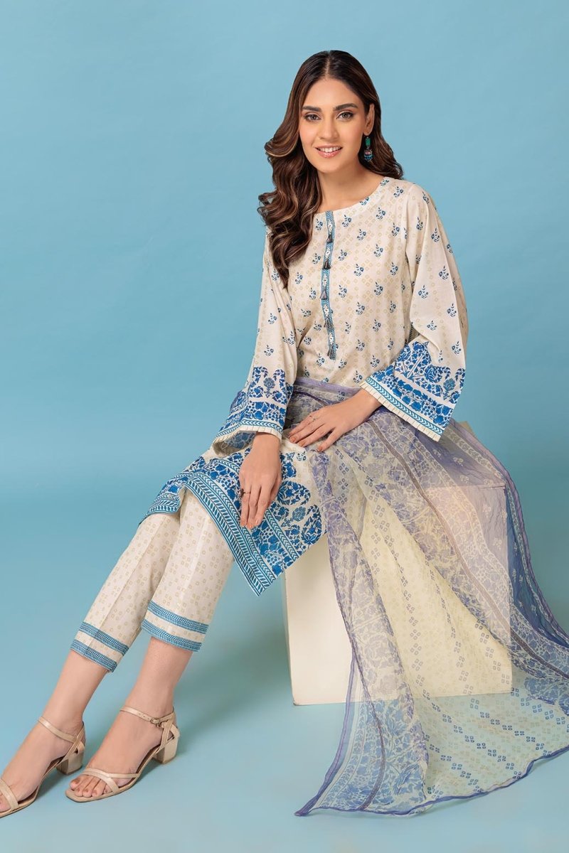 Ready To Wear Bonanza 3 Piece Digital Printed Lawn Suit - 1S24P3P420-CREAM