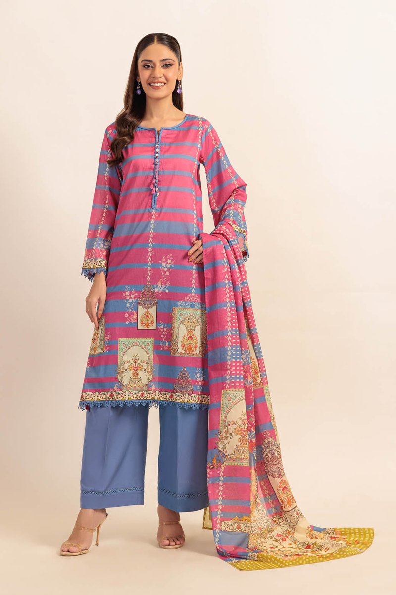 Ready To Wear Bonanza 3 Piece Digital Printed Lawn Suit - 1S24P3P568-Barberry