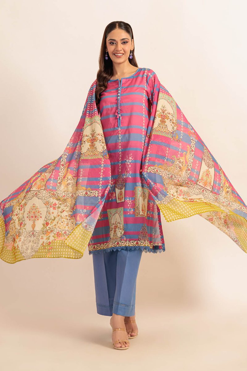 Ready To Wear Bonanza 3 Piece Digital Printed Lawn Suit - 1S24P3P568-Barberry