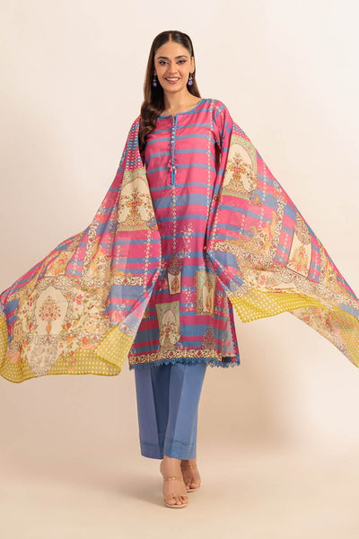 Ready To Wear Bonanza 3 Piece Digital Printed Lawn Suit - 1S24P3P568-Barberry