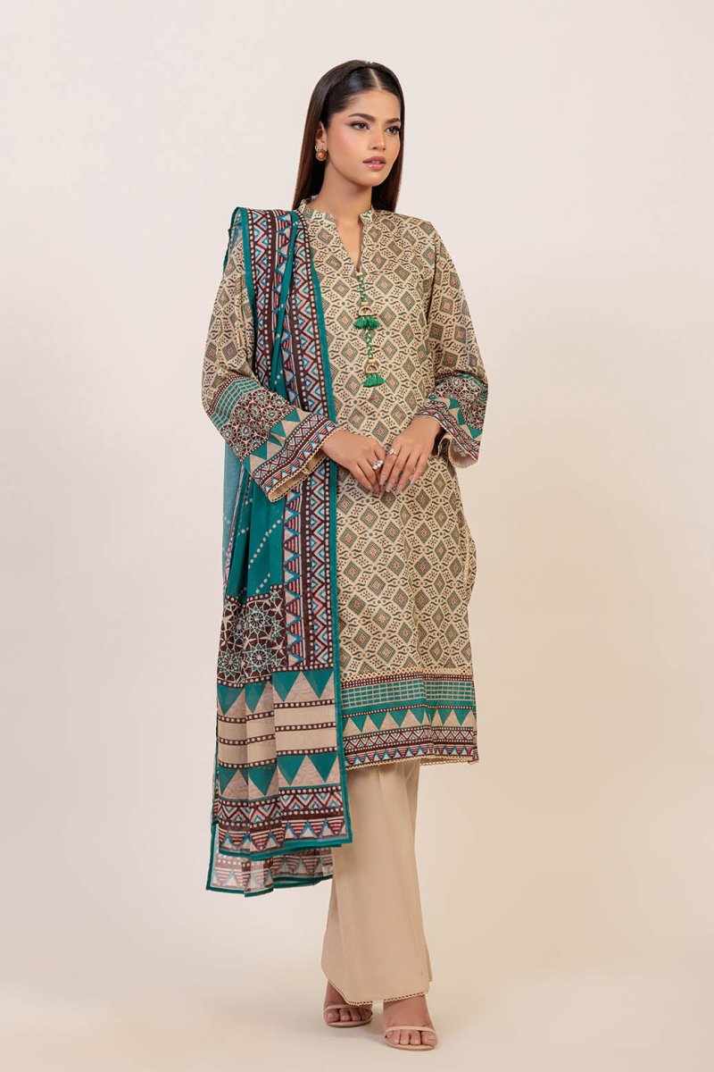 Ready To Wear Bonanza 3 Piece Digital Printed Lawn Suit - 1S24P3P815-Sand Block