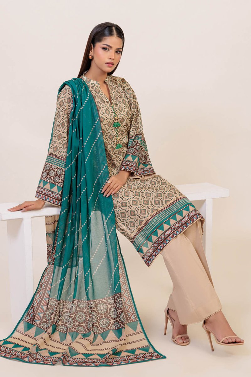 Ready To Wear Bonanza 3 Piece Digital Printed Lawn Suit - 1S24P3P815-Sand Block