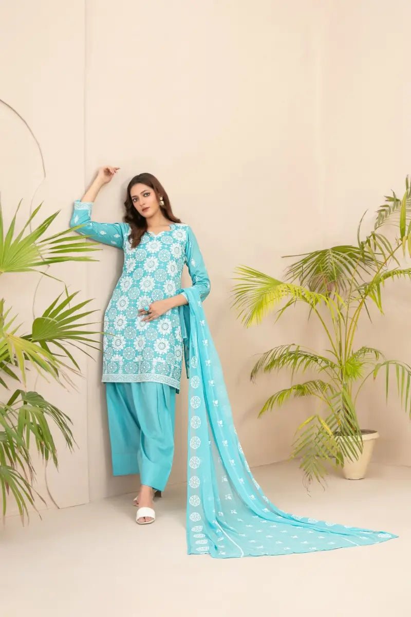 Tawakkal Fabrics 3 Piece Stitched Fancy Embroidered Schiffli Lawn Suit - D-2206