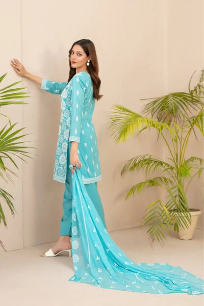Tawakkal Fabrics 3 Piece Stitched Fancy Embroidered Schiffli Lawn Suit - D-2206