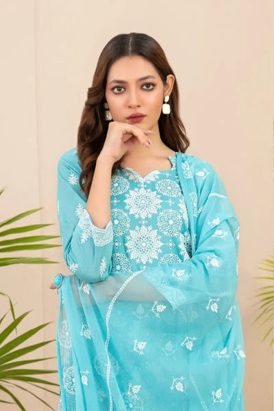 Tawakkal Fabrics 3 Piece Stitched Fancy Embroidered Schiffli Lawn Suit - D-2206
