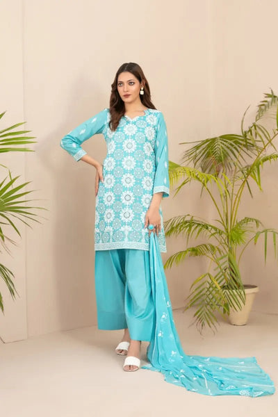 Tawakkal Fabrics 3 Piece Stitched Fancy Embroidered Schiffli Lawn Suit - D-2206