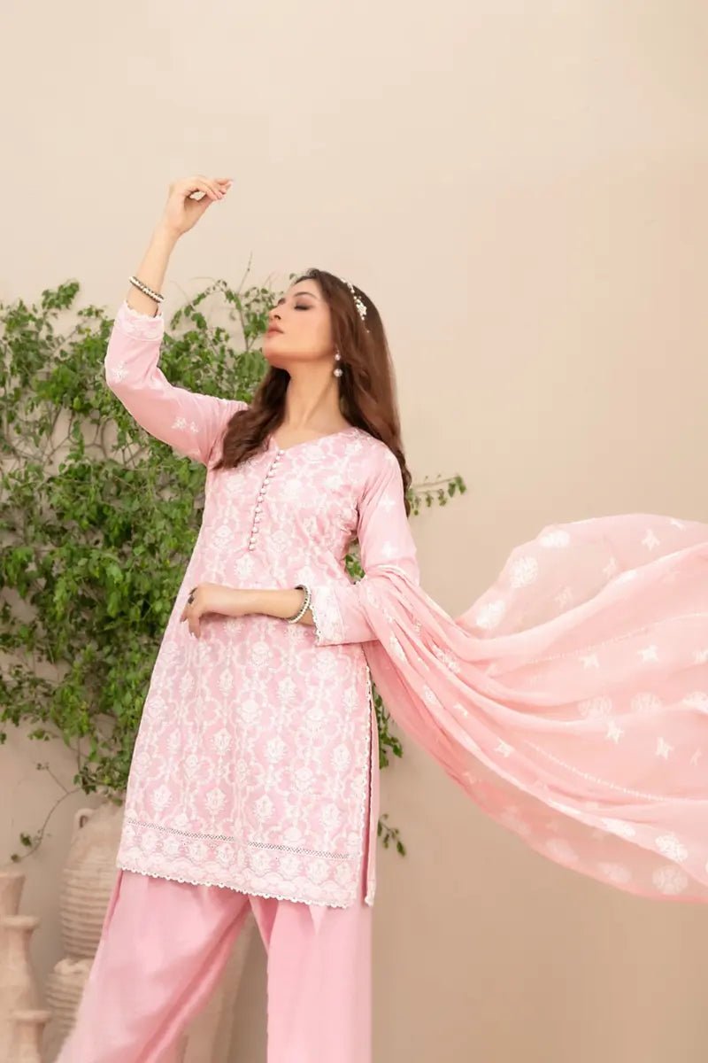 Tawakkal Fabrics 3 Piece Stitched Fancy Embroidered Schiffli Lawn Suit - D-2207