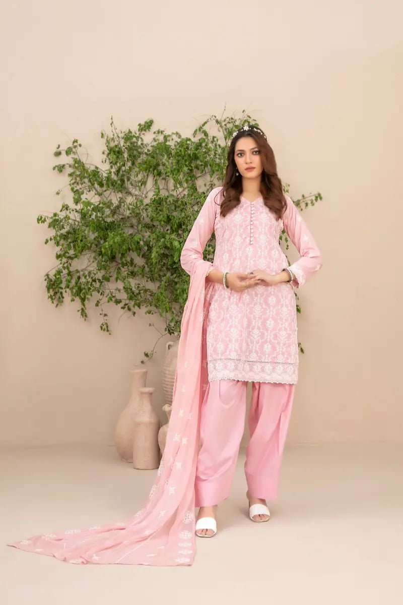 Tawakkal Fabrics 3 Piece Stitched Fancy Embroidered Schiffli Lawn Suit - D-2207