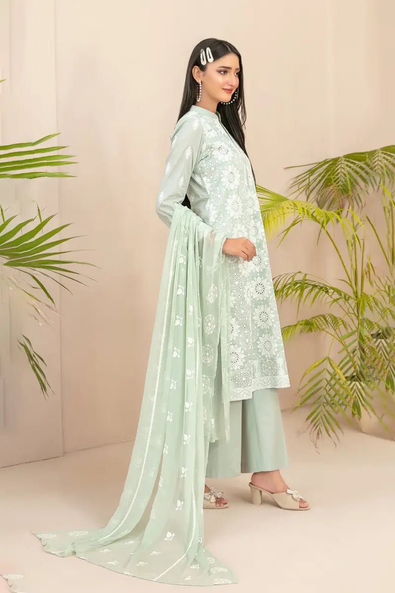 Tawakkal Fabrics 3 Piece Stitched Fancy Embroidered Schiffli Lawn Suit - D-2208