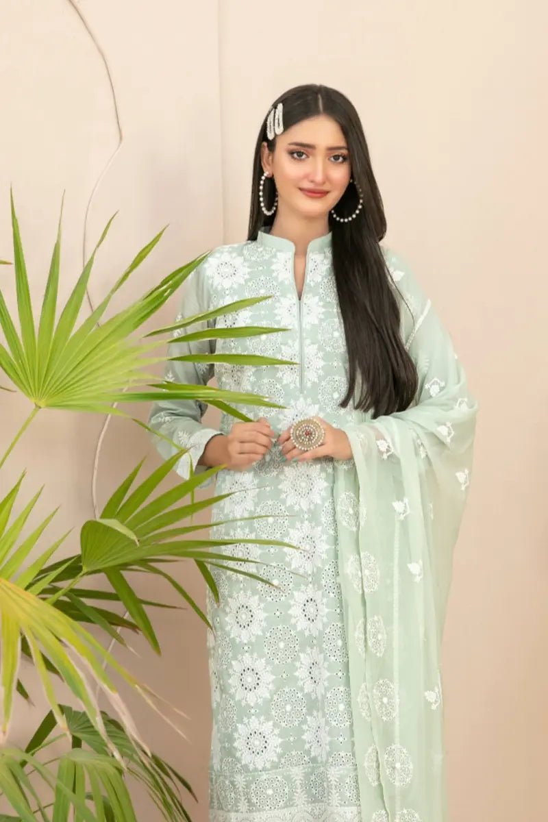 Tawakkal Fabrics 3 Piece Stitched Fancy Embroidered Schiffli Lawn Suit - D-2208