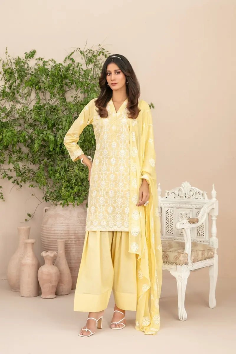 Tawakkal Fabrics 3 Piece Stitched Fancy Embroidered Schiffli Lawn Suit - D-2209
