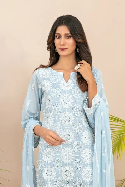 Tawakkal Fabrics 3 Piece Stitched Fancy Embroidered Schiffli Lawn Suit - D-2210