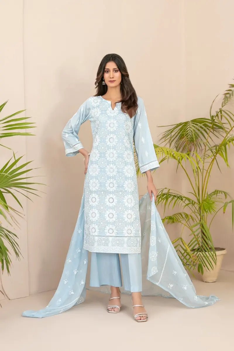 Tawakkal Fabrics 3 Piece Stitched Fancy Embroidered Schiffli Lawn Suit - D-2210