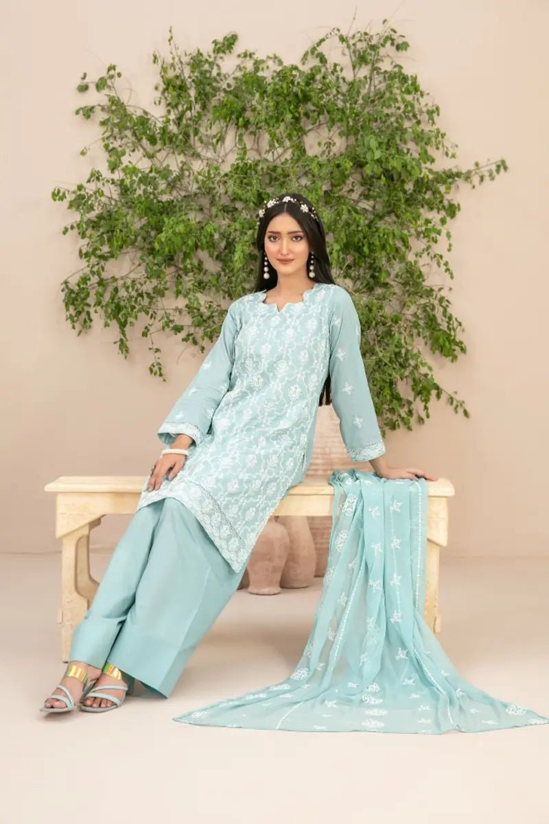 Tawakkal Fabrics 3 Piece Stitched Fancy Embroidered Schiffli Lawn Suit - D-2204