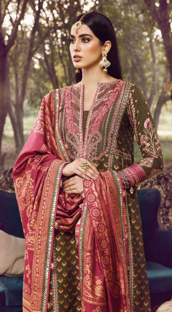 Anaya By Kiran Chaudhry 3 Piece Unstitched Embroidered Dobby Linen Suit - AEL22-02 NOUR