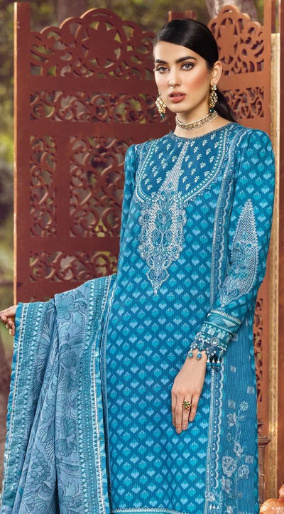 Anaya By Kiran Chaudhry 3 Piece Unstitched Embroidered Dobby Linen Suit - AEL22-04 FARAH