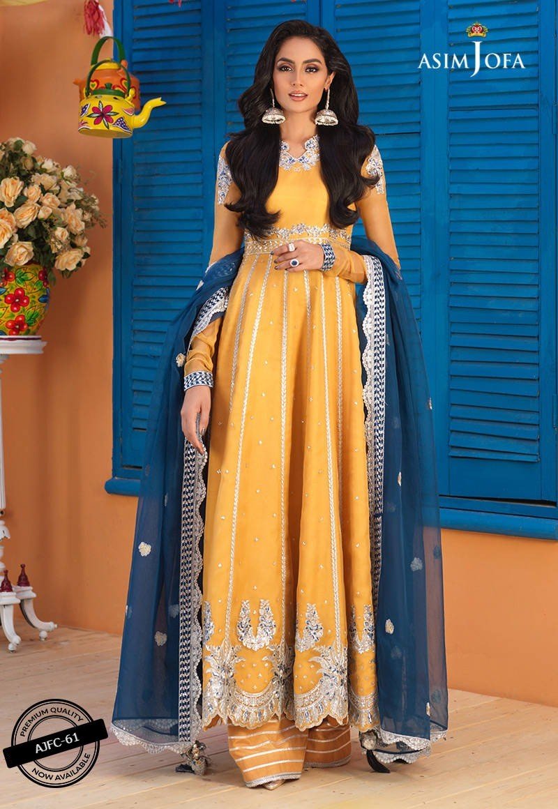 Asim Jofa 3 Piece Embroidered Suit - Honey Yellow AJFC-61