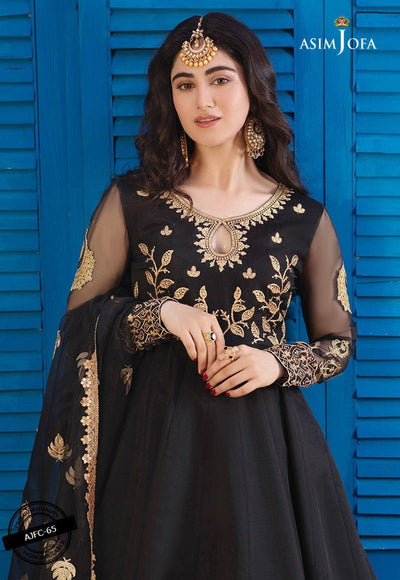 Asim Jofa 3 Piece Embroidered Suit - Black AJFC-65