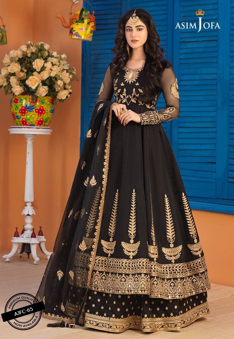 Asim Jofa 3 Piece Embroidered Suit - Black AJFC-65