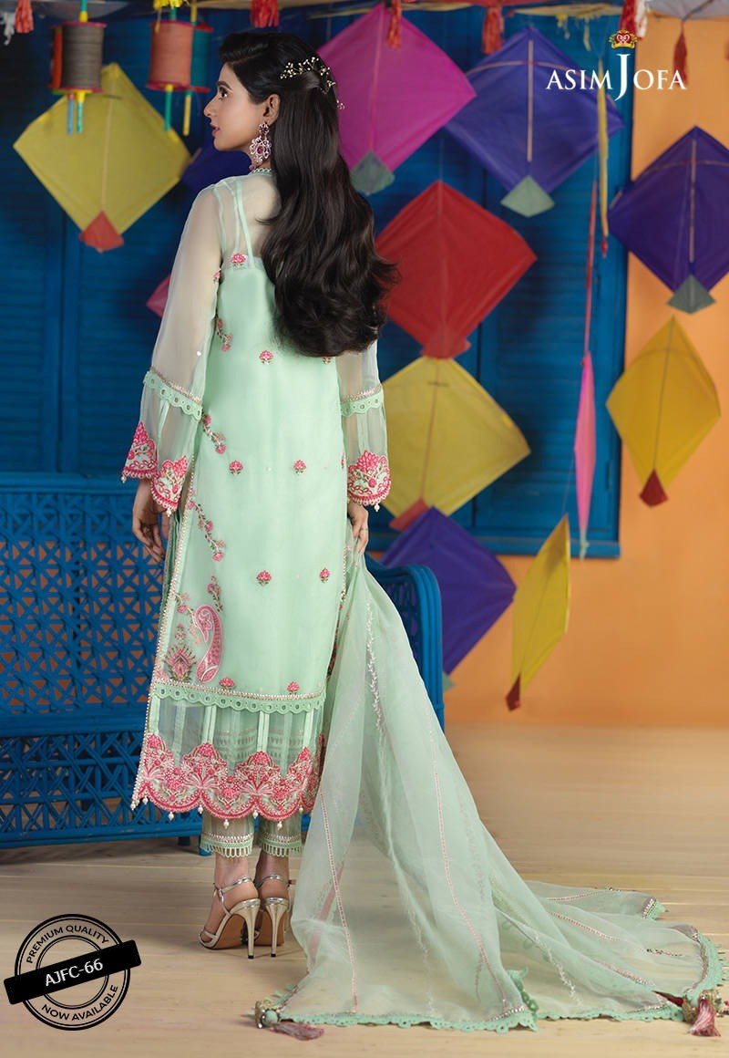 Asim Jofa 3 Piece Embroidered Suit - Ice Green AJFC-66