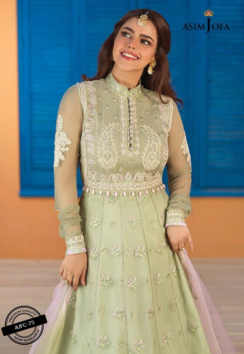 Asim Jofa 3 Piece Embroidered Suit - Mint Green AJFC-75