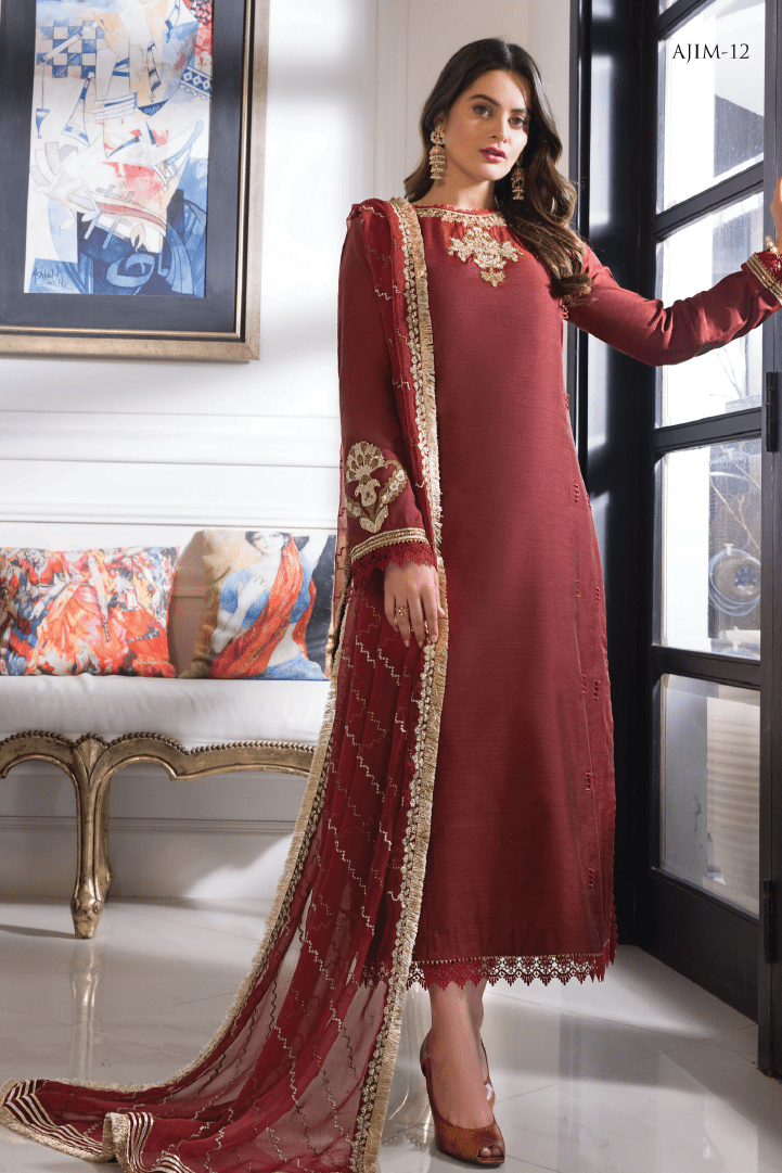 Asim Jofa 3 Piece Unstitched Paper Cotton Suit - AJIM-12