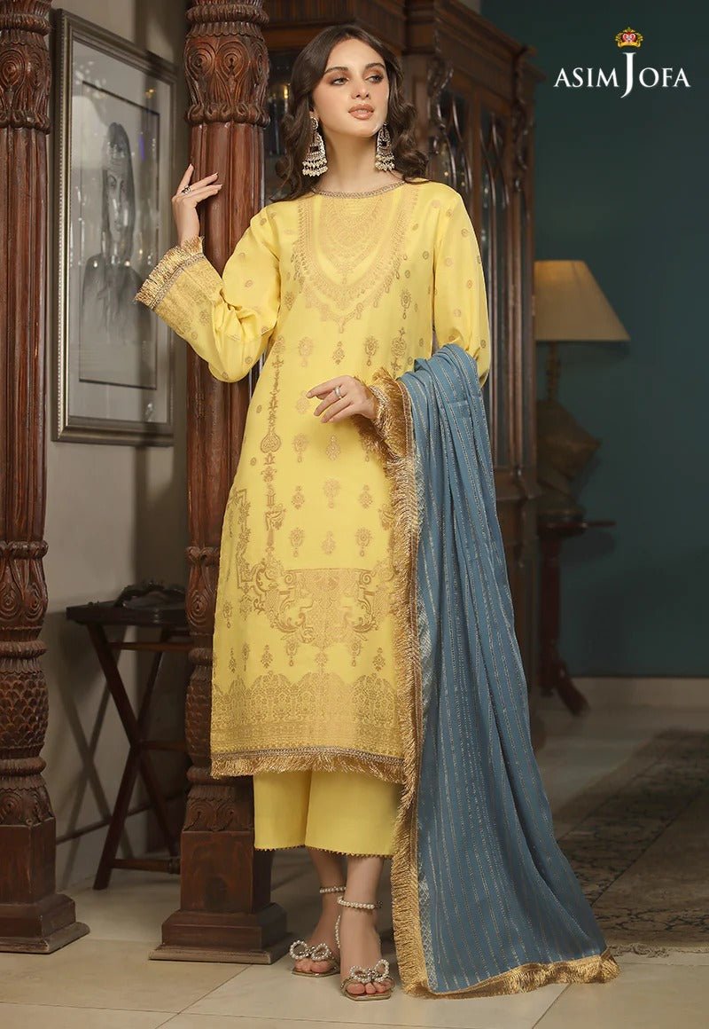 Asim Jofa 3 Piece Stitched Jacquard Suit - AJJD-10