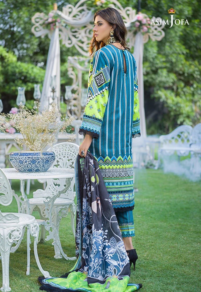 Asim Jofa 3 Piece Printed Suit - AJPR-06 TEAL AND PARROT GREEN