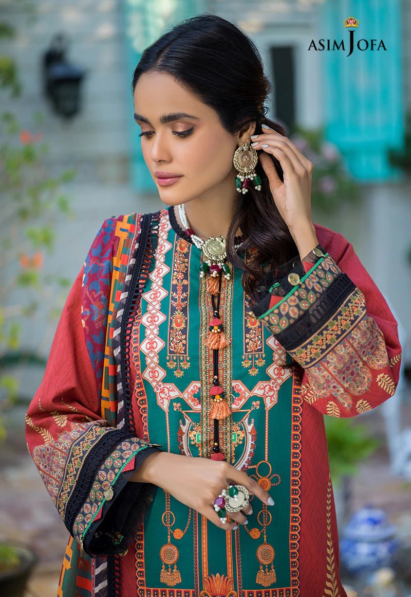 Asim Jofa 3 Piece Printed Suit - AJPR-12 RUST