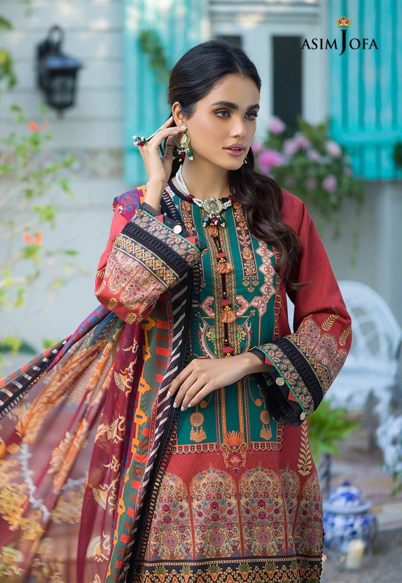 Asim Jofa 3 Piece Printed Suit - AJPR-12 RUST