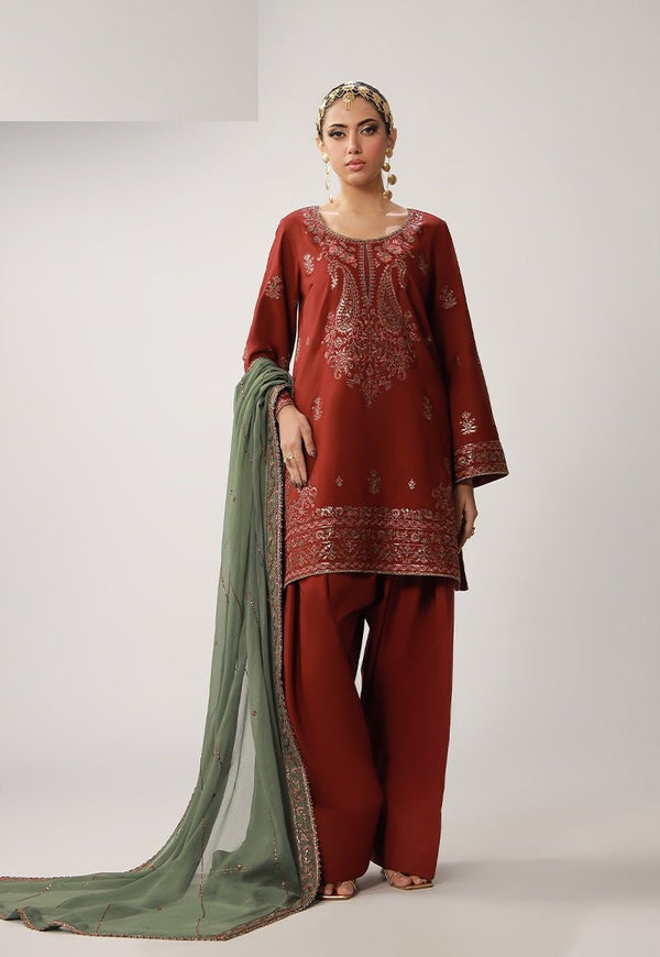 Asim Jofa 3 Piece Unstitched Embroidered Boski Silk Suit - AJULO-05